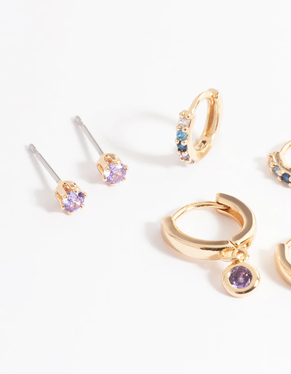 Gold Lilac Stud & Huggie Earrings Pack - Image 2