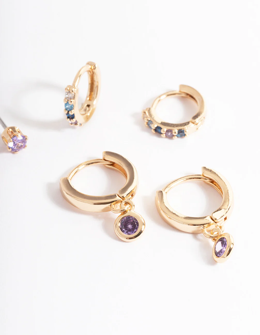 Gold Lilac Stud & Huggie Earrings Pack - Image 3