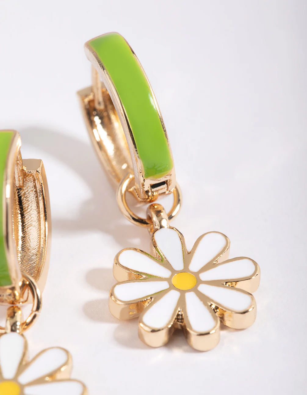 Lime Daisy Huggie Hoop Earrings - Image 2