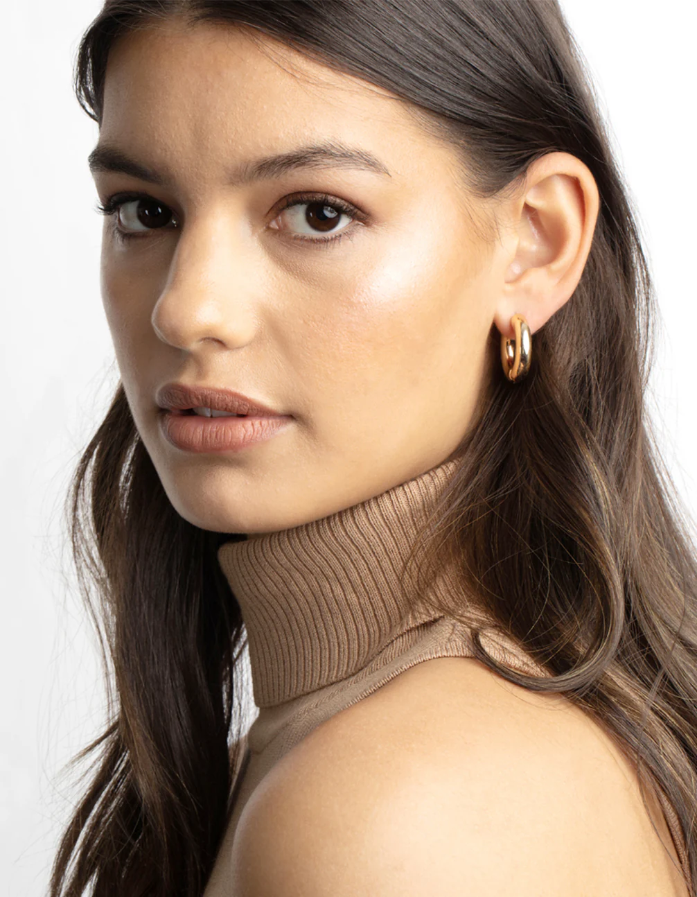 Gold Chunky Huggie Hoop Earrings - Image 5