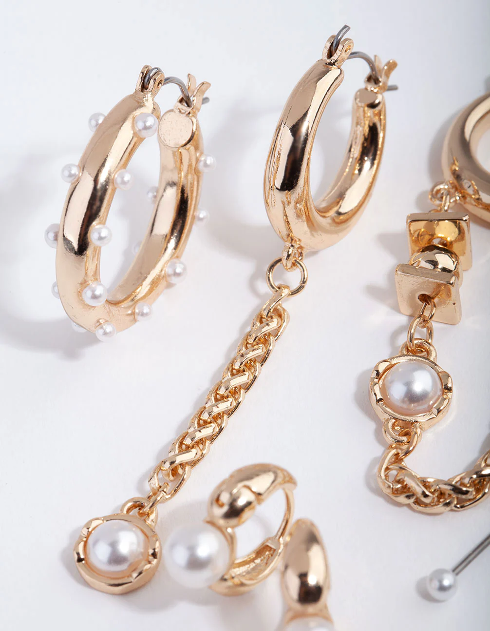 Gold Macro Chain Pearl Earring Pack - Image 2