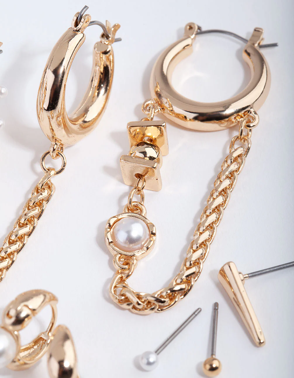 Gold Macro Chain Pearl Earring Pack - Image 3