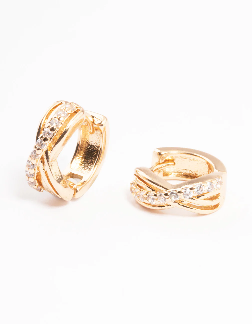 Gold Mini Cubic Zirconia Twist Huggie Earrings - Image 2