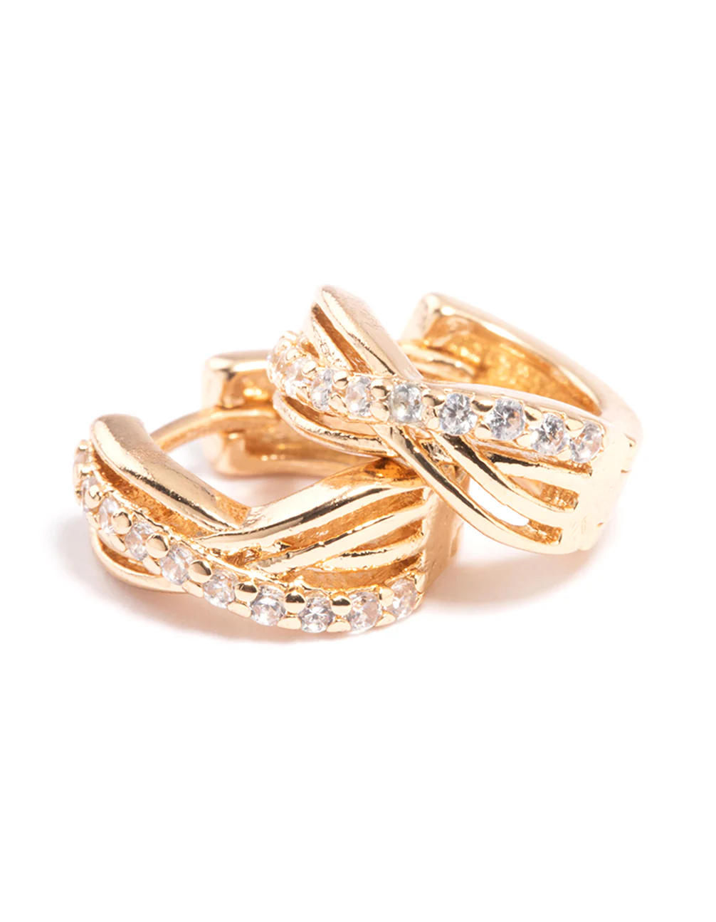Gold Mini Cubic Zirconia Twist Huggie Earrings - Image 4