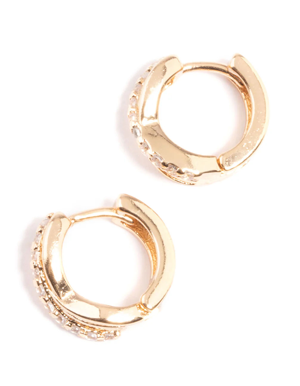 Gold Mini Cubic Zirconia Twist Huggie Earrings - Image 5