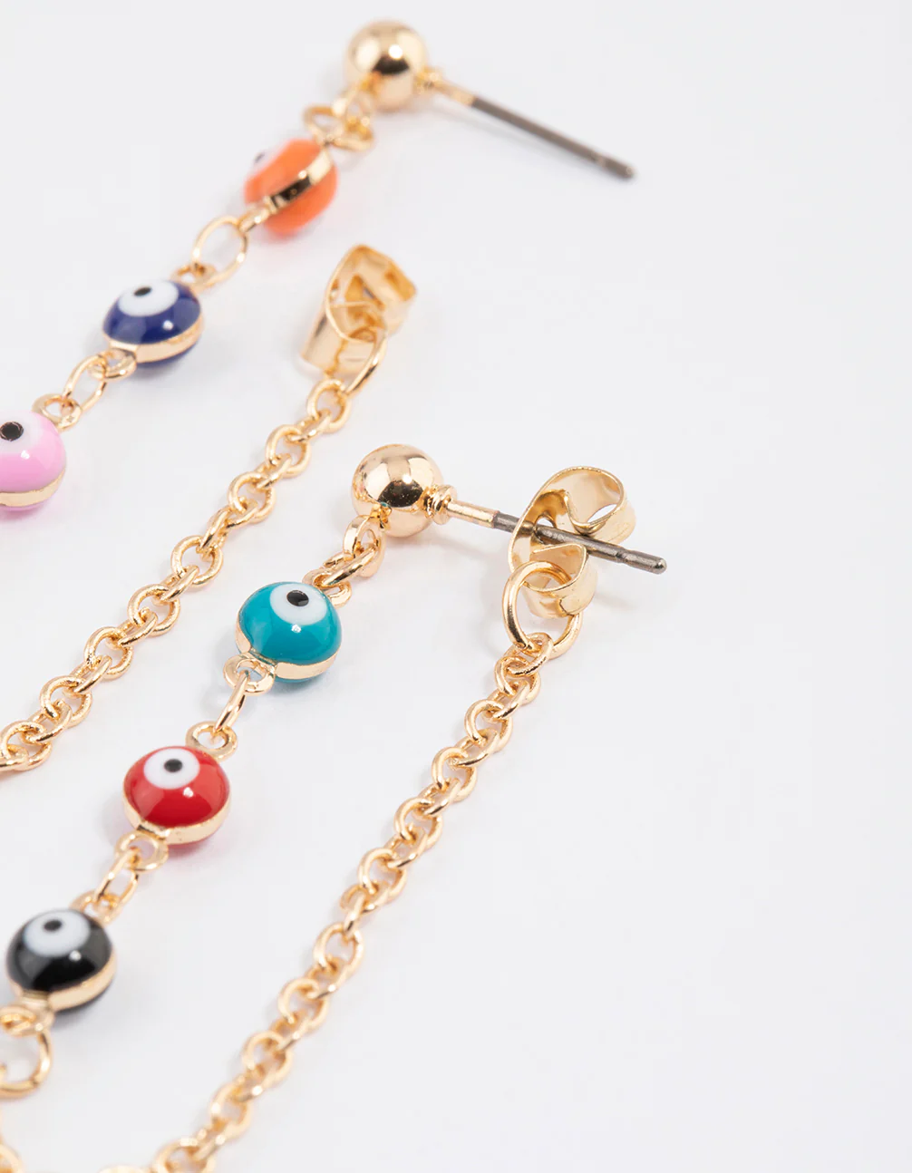 Gold Multi Evil Eye Chain Earrings - Image 2