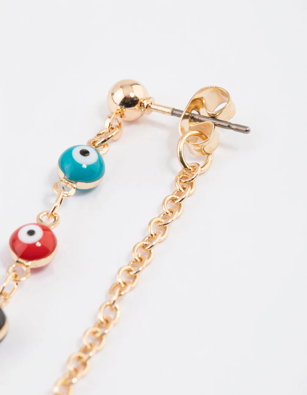 Gold Multi Evil Eye Chain Earrings - Image 3