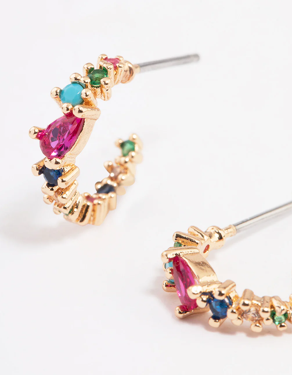 Gold Multi Rainbow Stone Hoop Earrings - Image 2