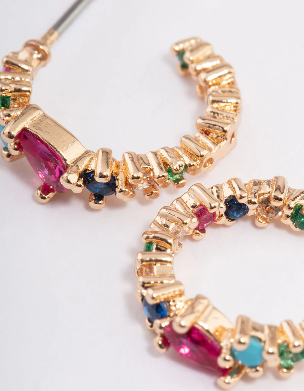 Gold Multi Rainbow Stone Hoop Earrings - Image 3