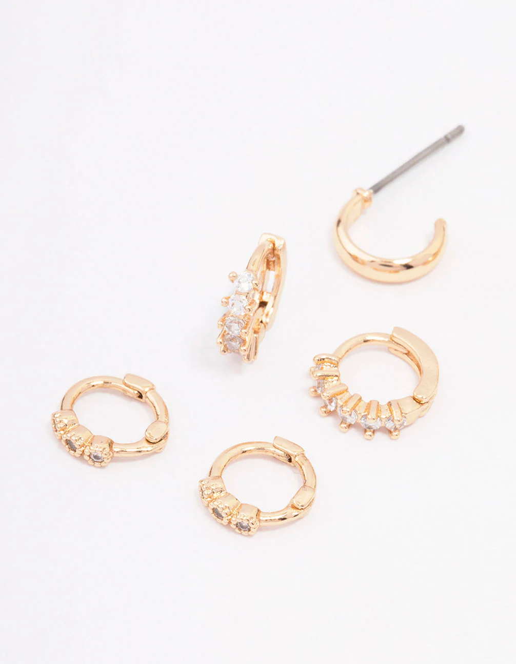 Gold Mixed Diamante Huggie Hoop Earring 3-Pack - Image 2
