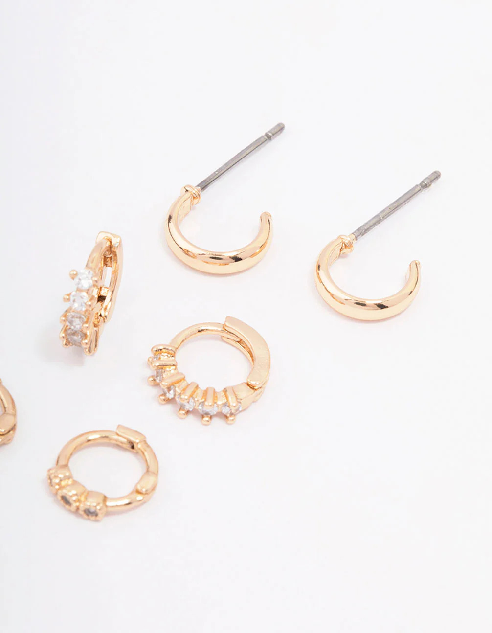 Gold Mixed Diamante Huggie Hoop Earring 3-Pack - Image 3
