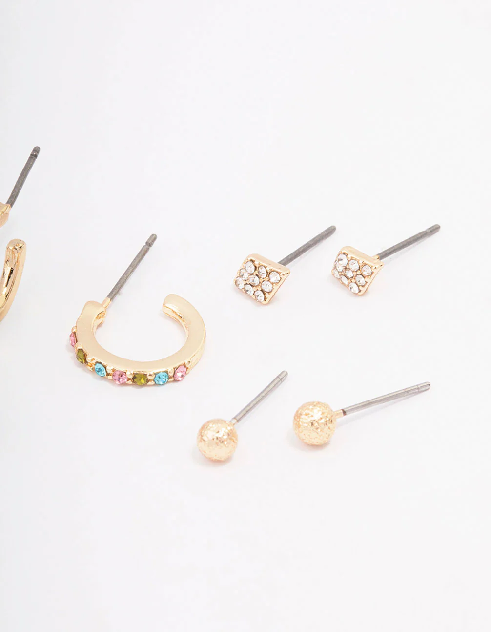 Gold Mixed Hoop & Stud Earrings 4-Pack - Image 3