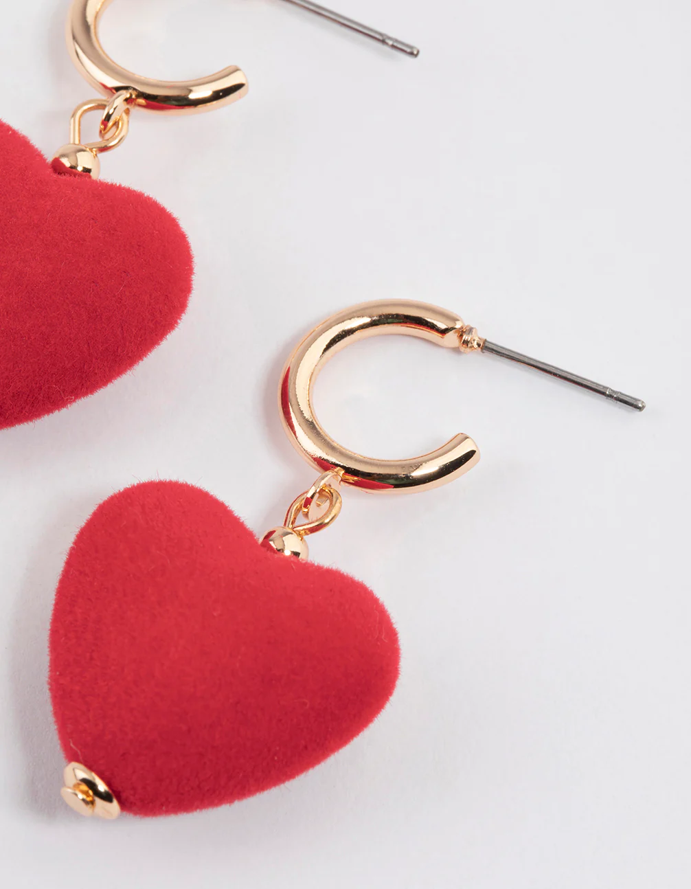 Gold Puffy Fuzzy Heart Drop Earrings - Image 2