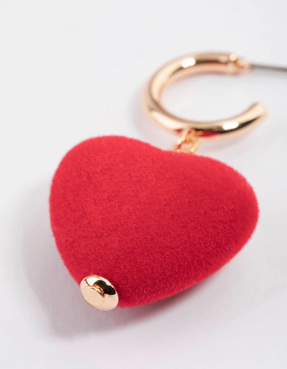 Gold Puffy Fuzzy Heart Drop Earrings - Image 3