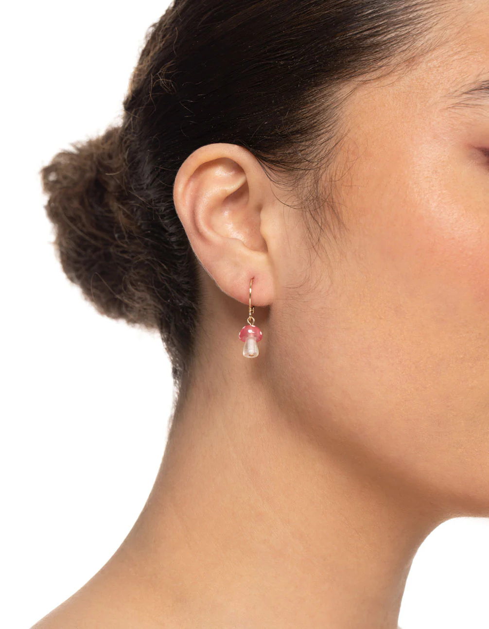 Pink Mini Mushroom Huggie Earrings - Image 2