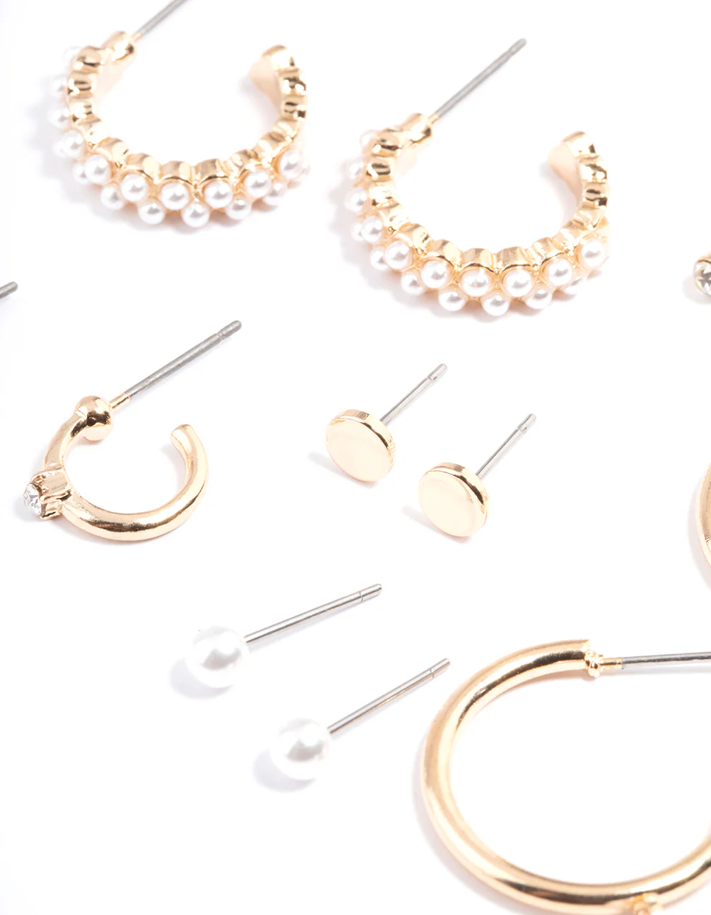 Gold Pearl Diamante Hoop & Stud Earring 6-Pack - Image 4