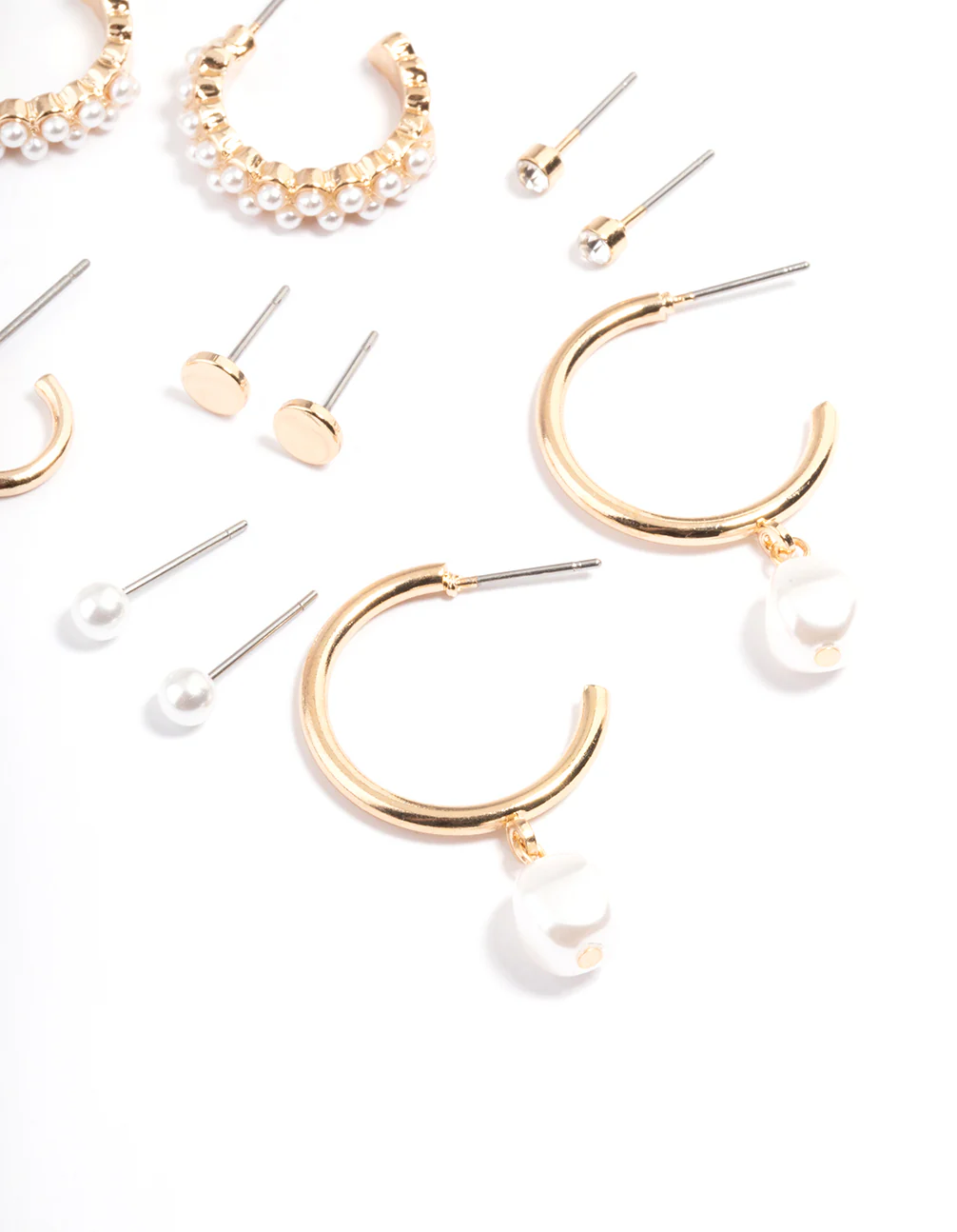 Gold Pearl Diamante Hoop & Stud Earring 6-Pack - Image 5