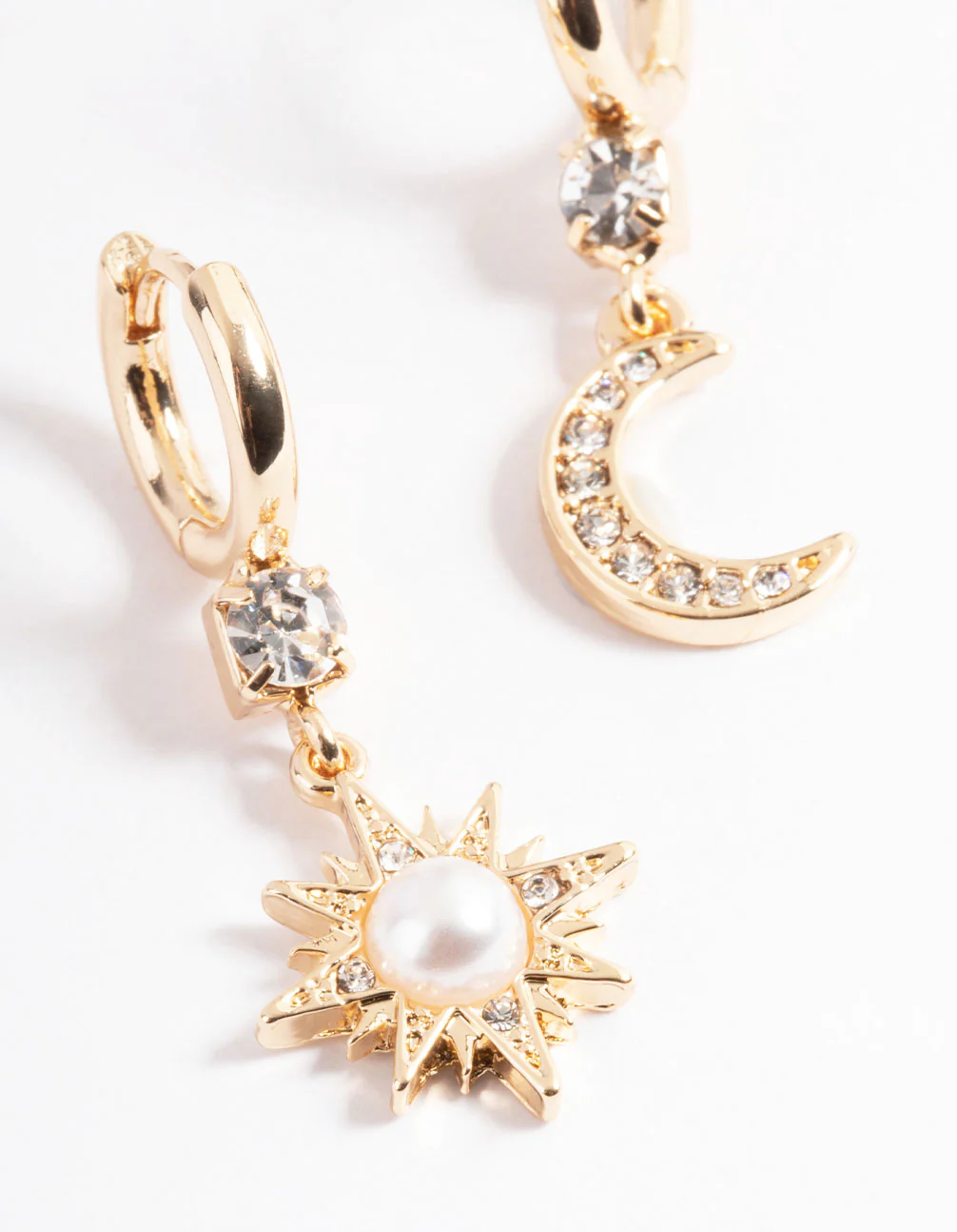 Gold Pearl Mix Match Celestial Earrings - Image 2