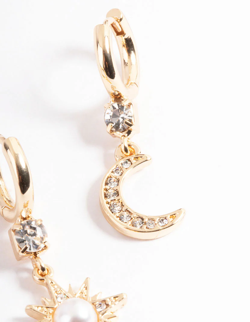 Gold Pearl Mix Match Celestial Earrings - Image 3