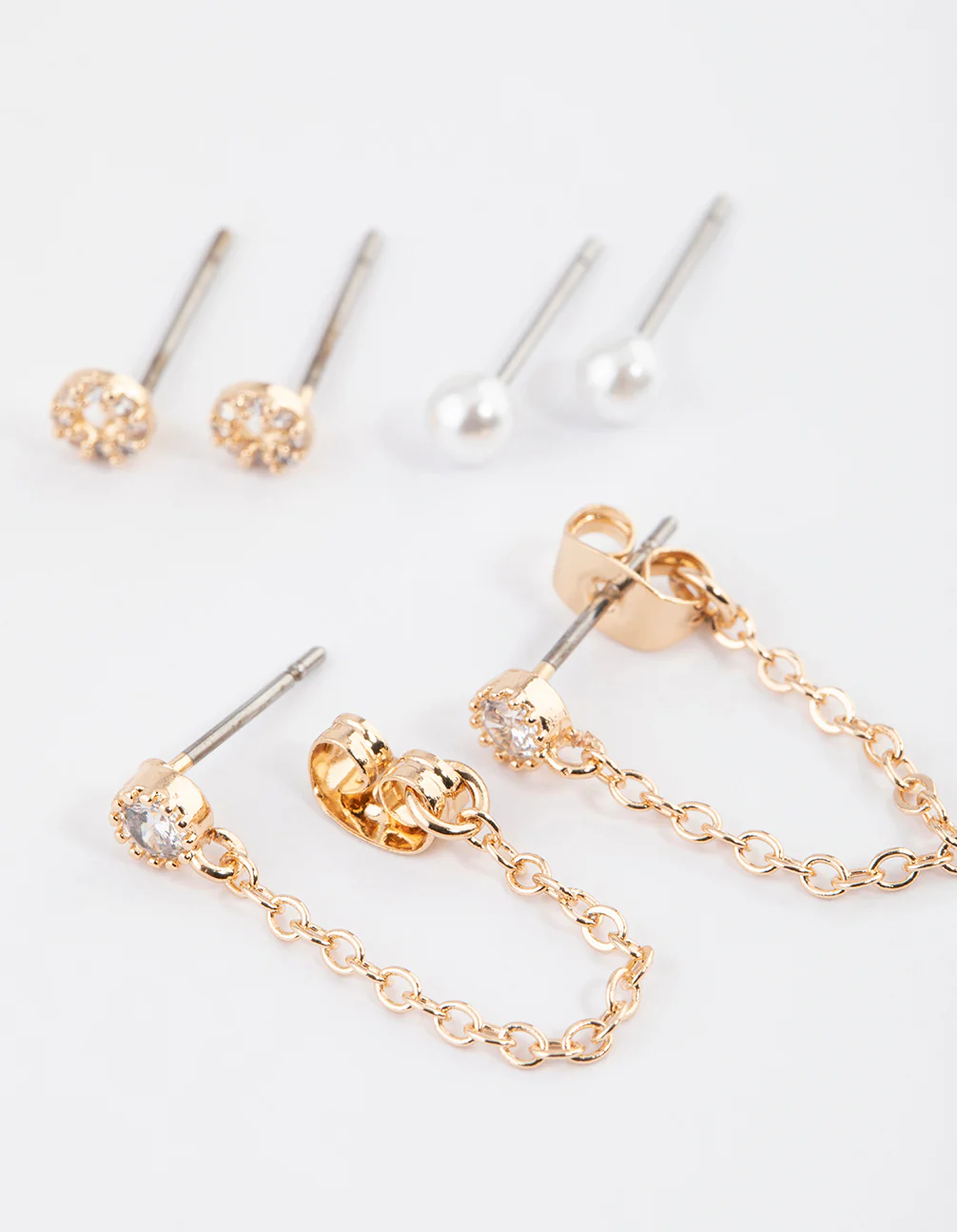 Gold Pearly & Diamante Stud Earrings Pack - Image 2
