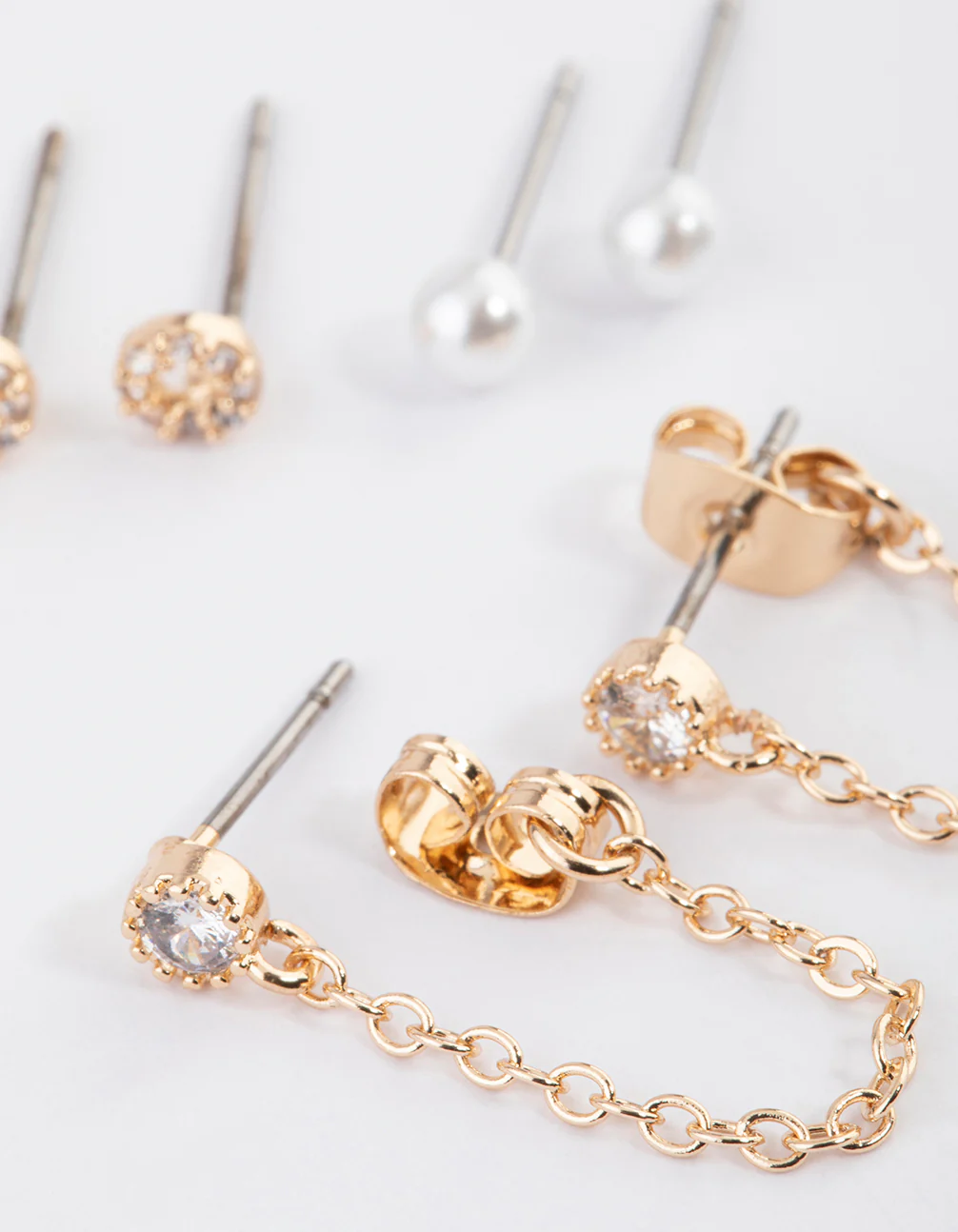 Gold Pearly & Diamante Stud Earrings Pack - Image 3