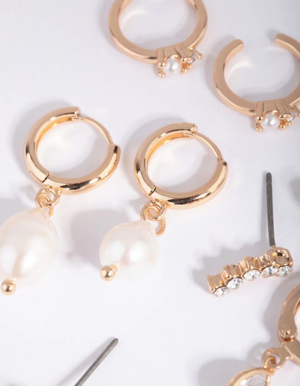 Gold Diamante & Freshwater Pearl Huggie Hoop Earring Stack Pack - Image 2