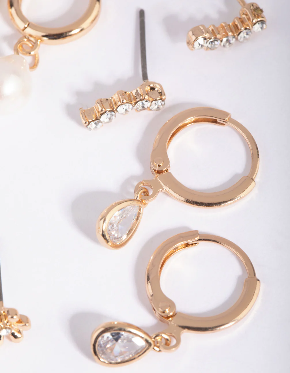 Gold Diamante & Freshwater Pearl Huggie Hoop Earring Stack Pack - Image 3