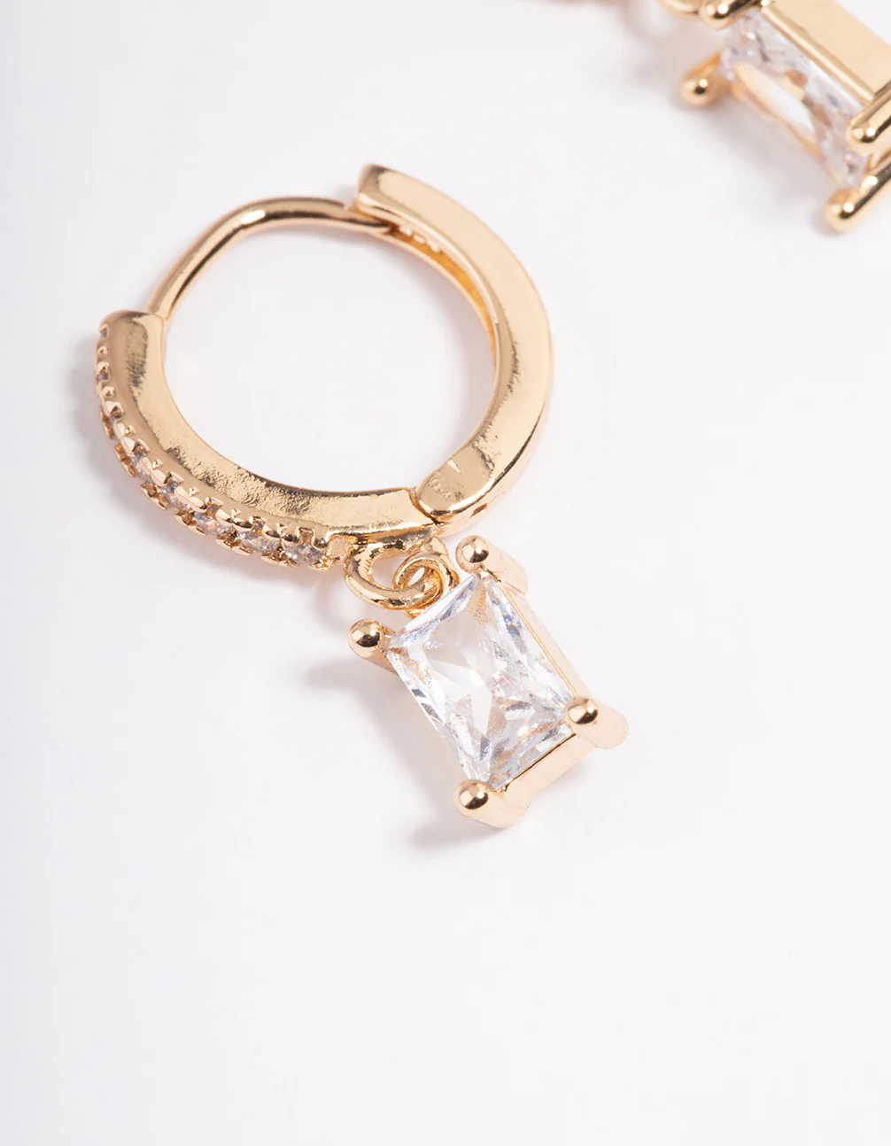 Gold Rectangle Cubic Zirconia Huggie Earrings - Image 4