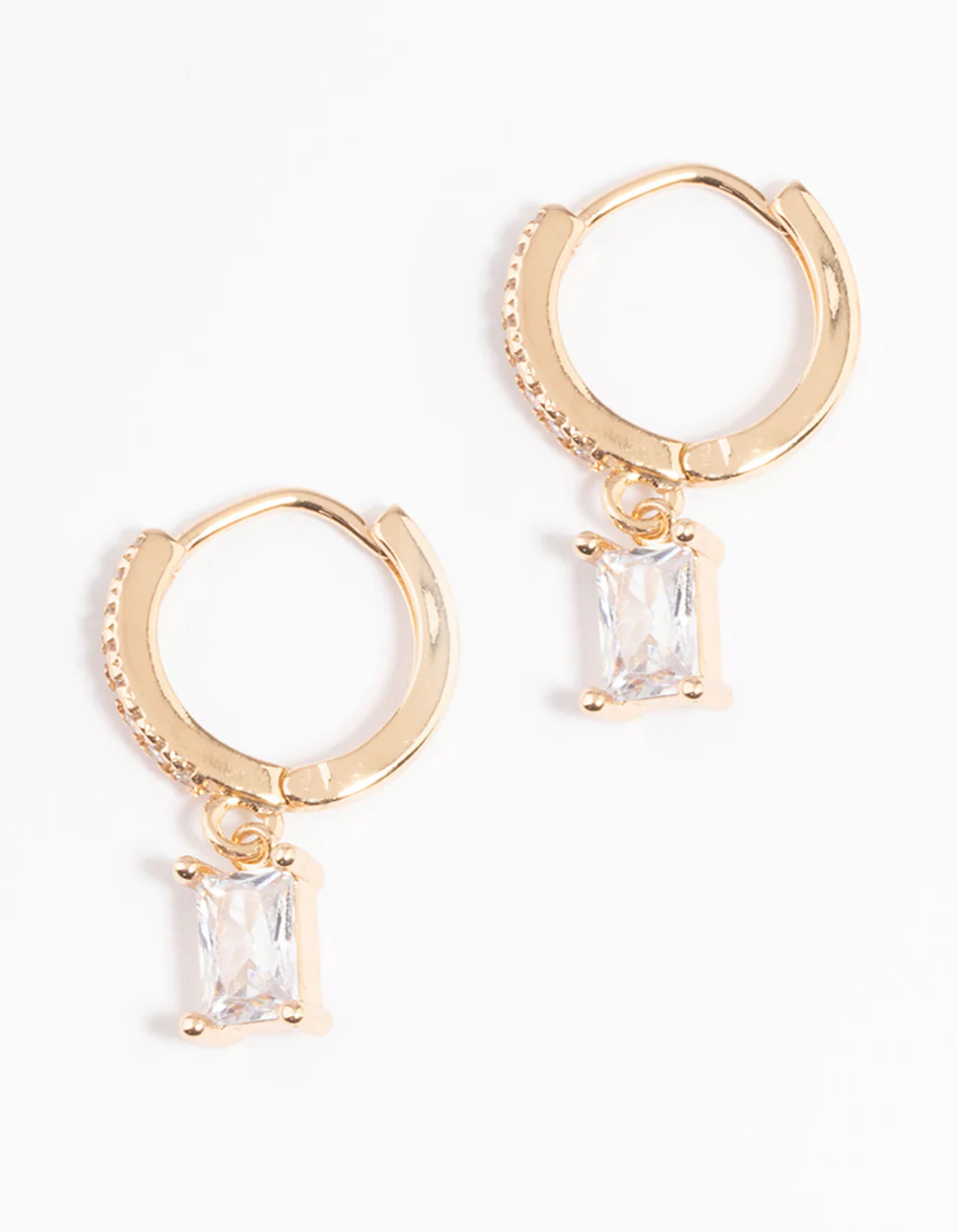 Gold Rectangle Cubic Zirconia Huggie Earrings - Image 5