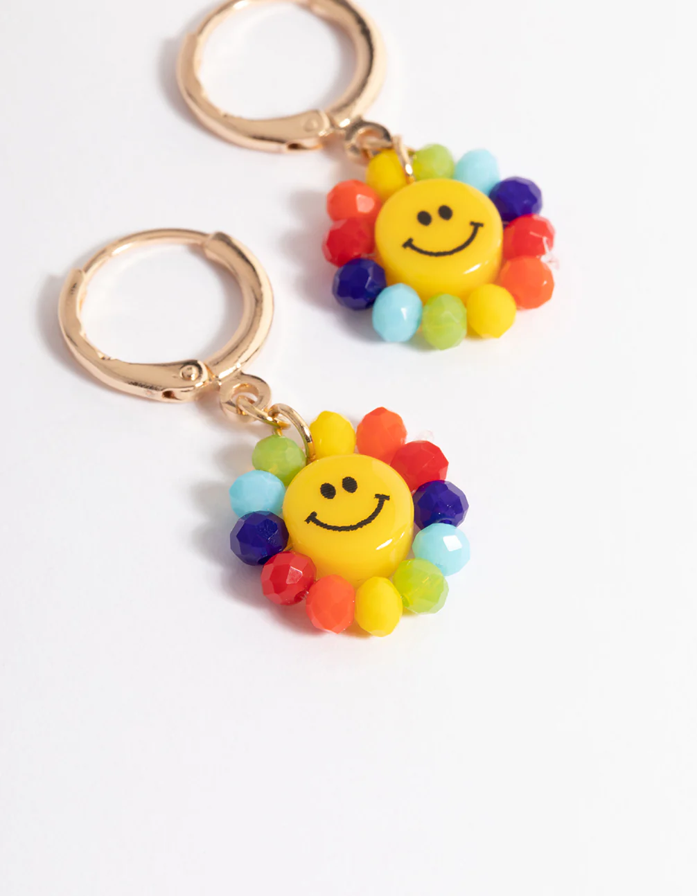 Gold Rainbow Smiley Huggie Earrings - Image 2