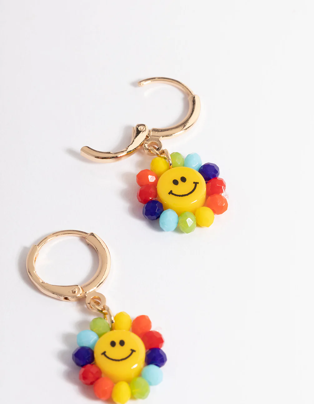 Gold Rainbow Smiley Huggie Earrings - Image 3