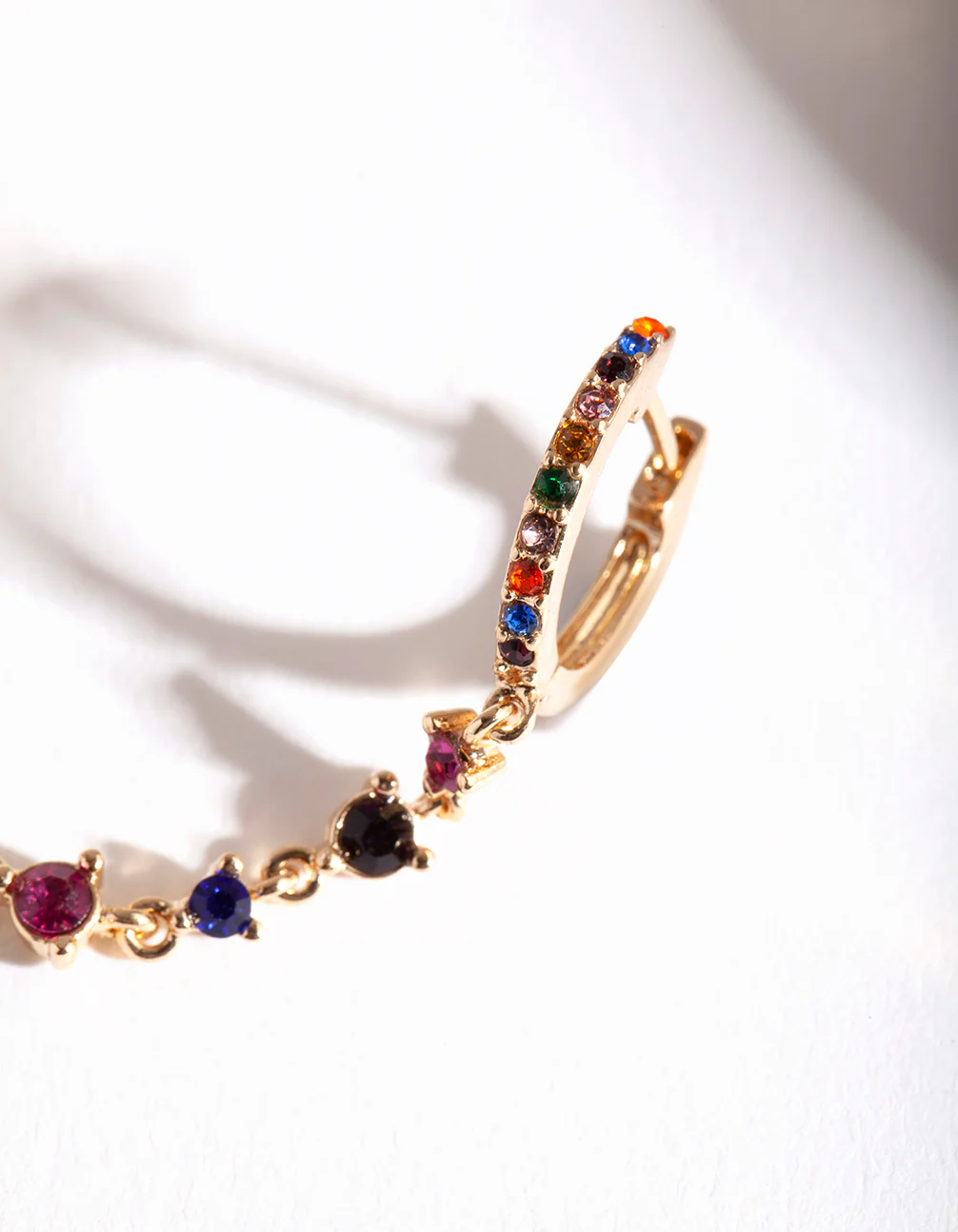 Gold Rainbow Diamante Double Huggie Earrings - Image 2