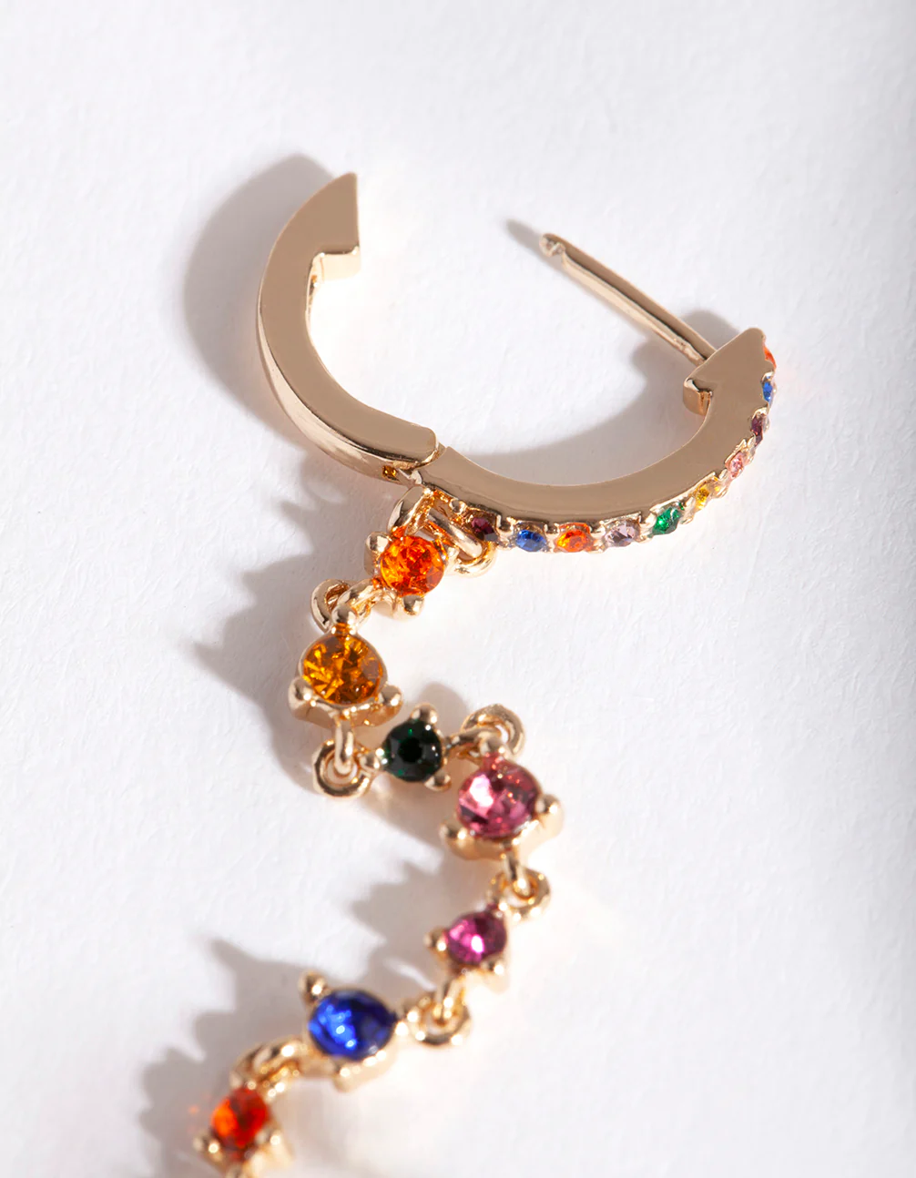 Gold Rainbow Diamante Double Huggie Earrings - Image 3
