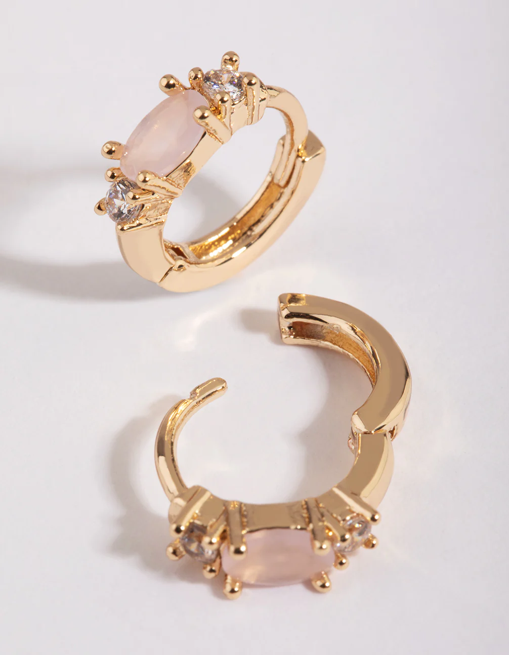 Rose Quartz & Diamante Huggie Hoop Earrings - Image 2