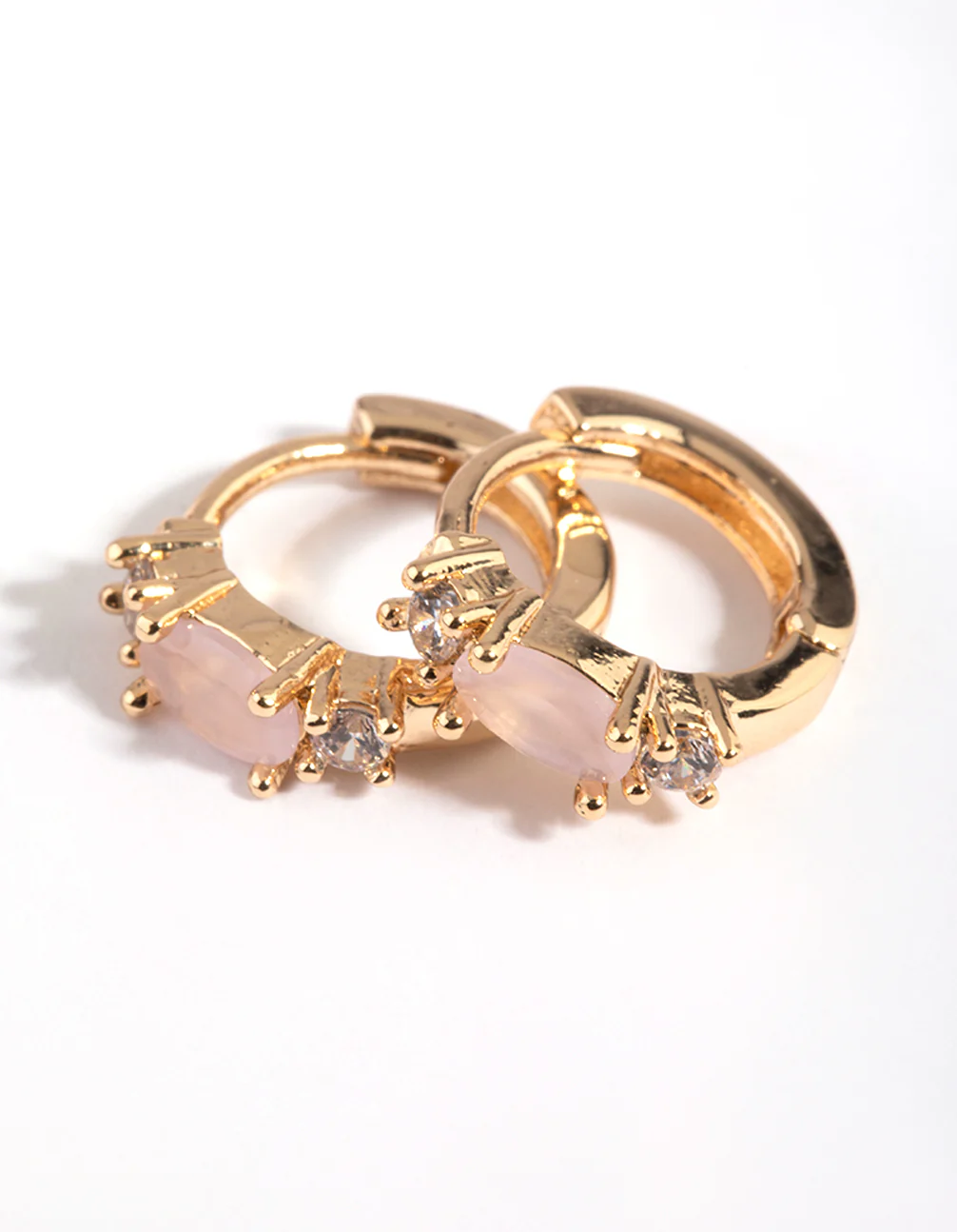 Rose Quartz & Diamante Huggie Hoop Earrings - Image 3