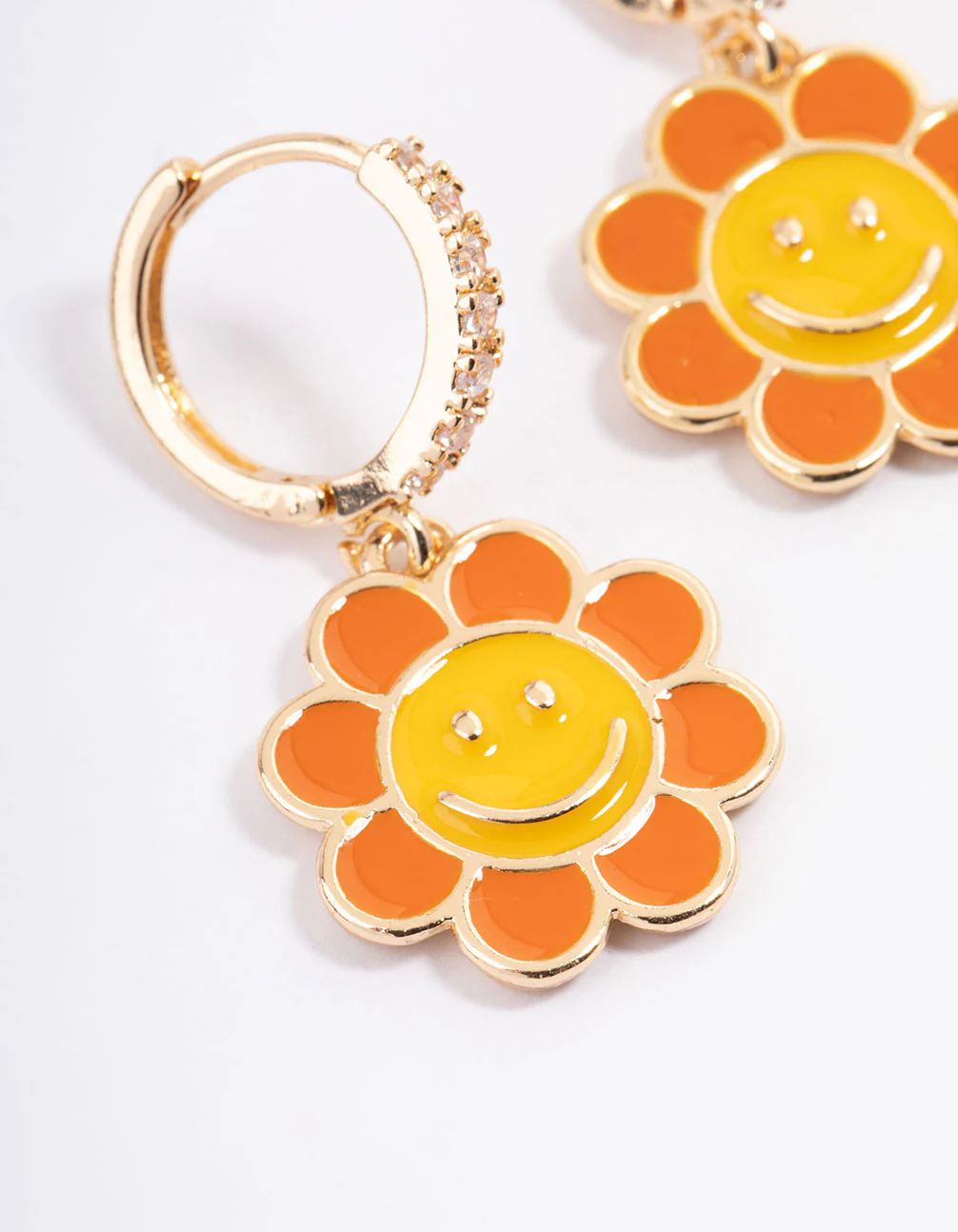 Gold Smiley Flower Huggie Earrings - Image 2