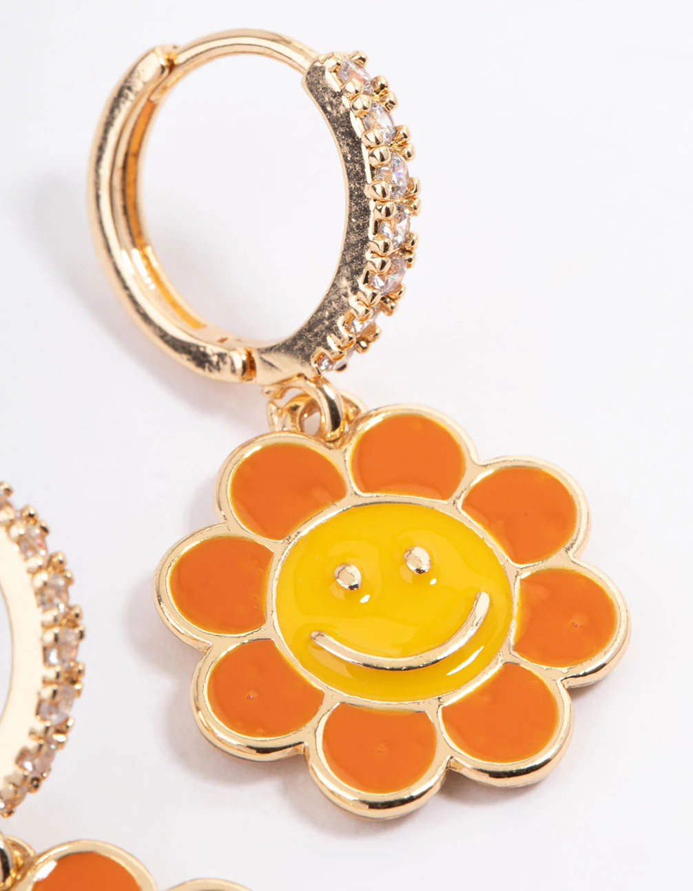 Gold Smiley Flower Huggie Earrings - Image 3