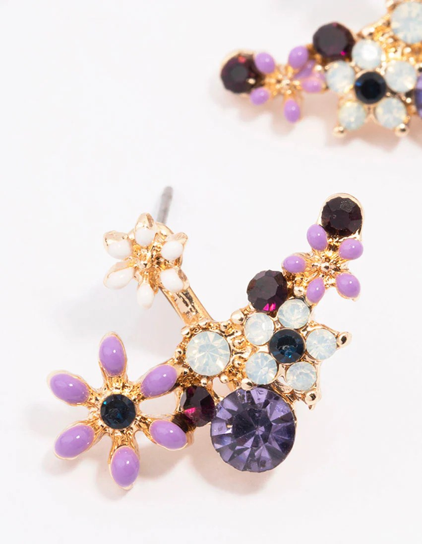 Gold Small Flower Stud Earrings - Image 2