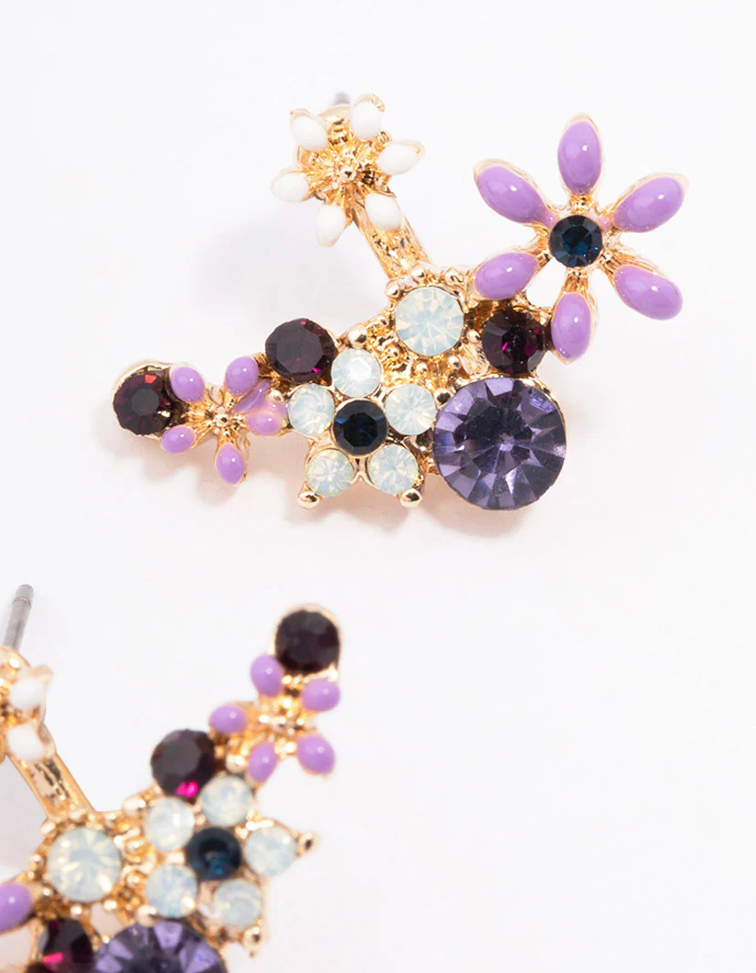 Gold Small Flower Stud Earrings - Image 3
