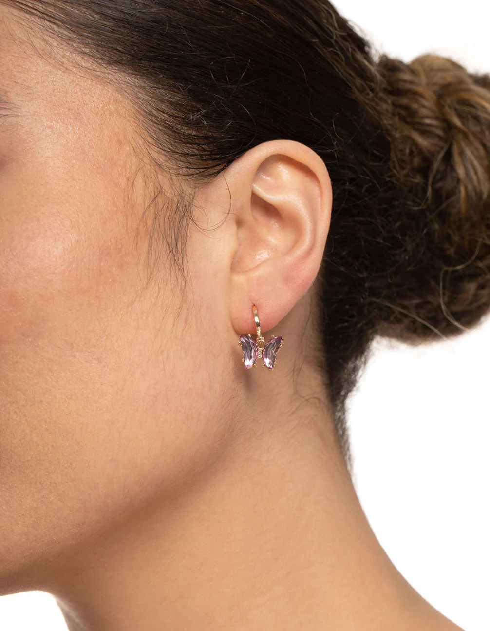 Small Purple Butterfly Huggie Earrings - Image 2