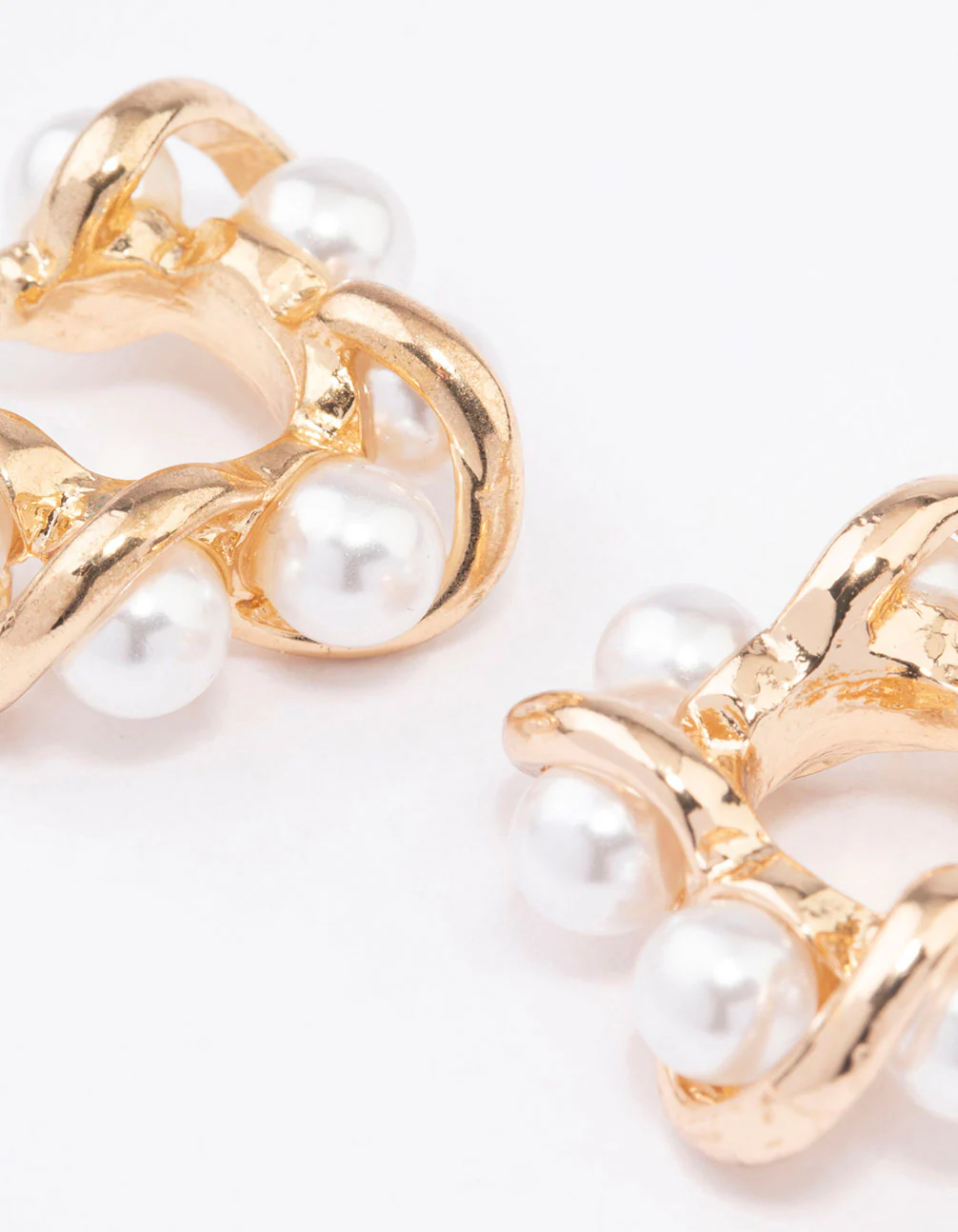 Gold Small Twisted Pearly Hoop Earrings - Image 3