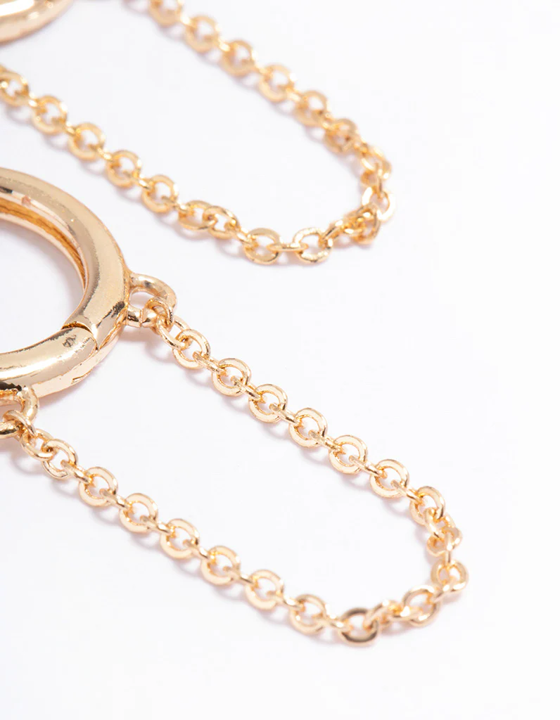 Gold Simple Diamante & Chain Huggie Earrings - Image 3