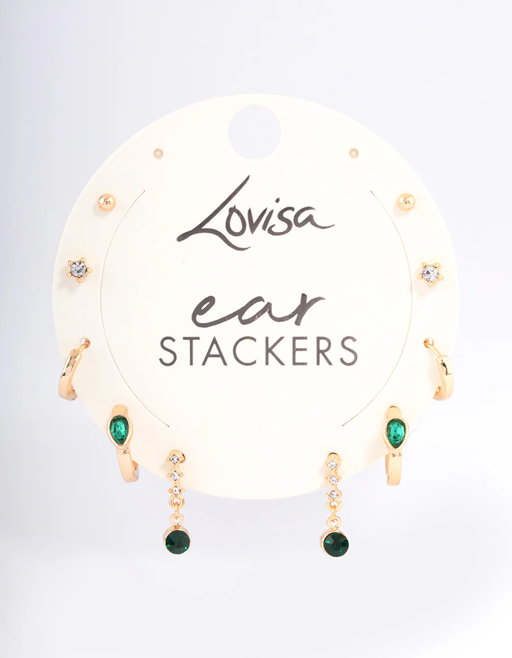 Green Staple Round & Pearl Earrings 5-Pack - Image 3