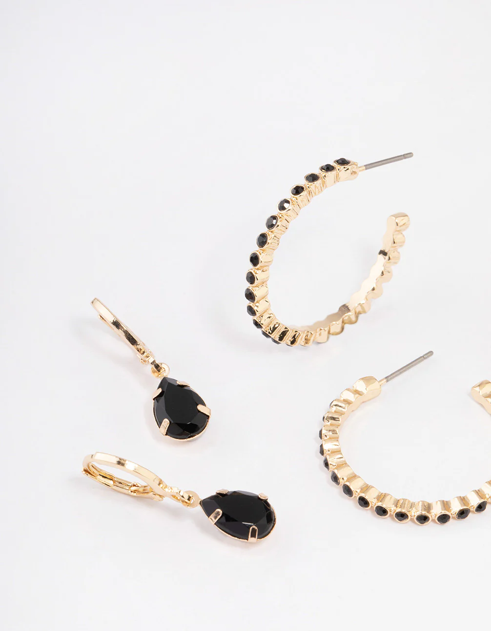 Gold Teardrop Diamante Stud Earrings 4-Pack - Image 2