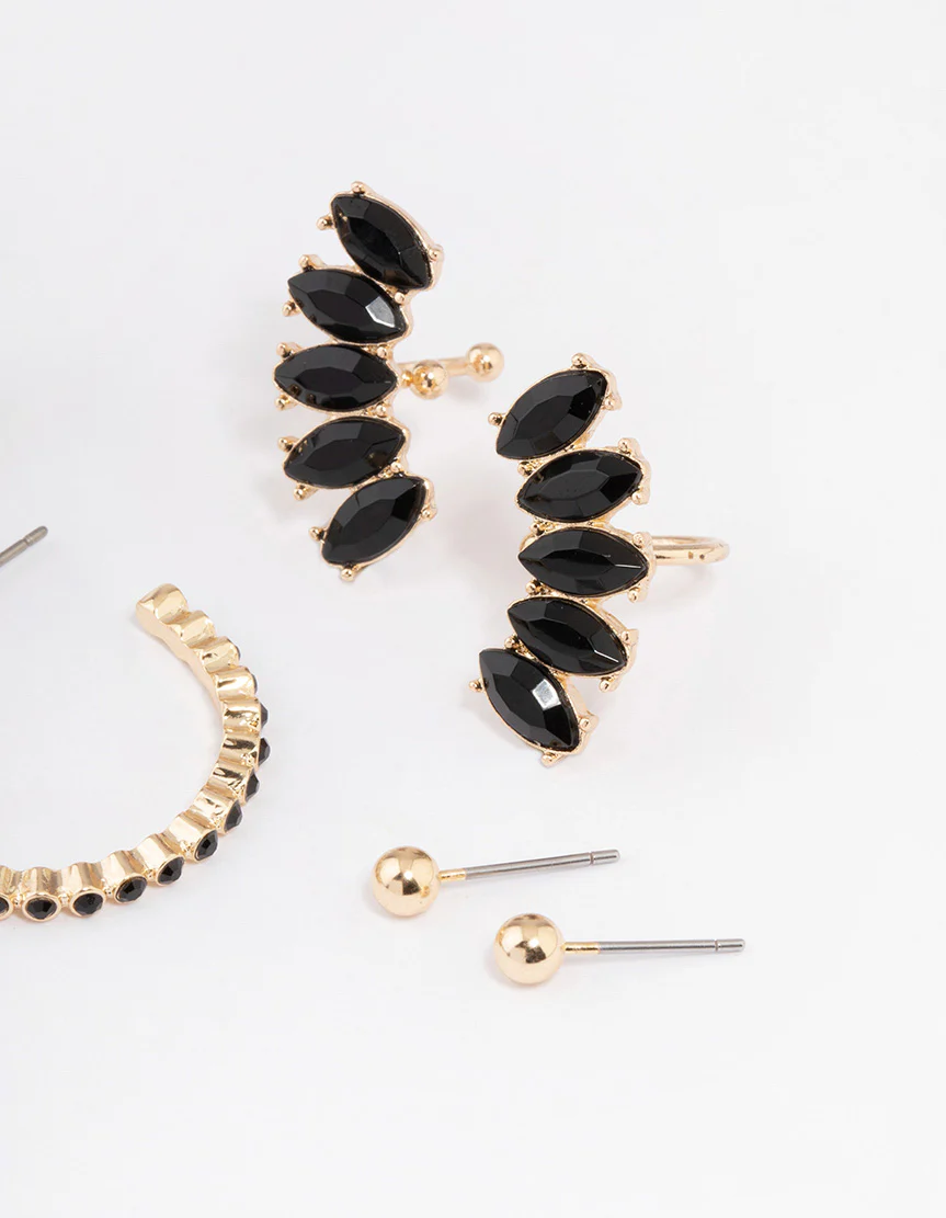 Gold Teardrop Diamante Stud Earrings 4-Pack - Image 3
