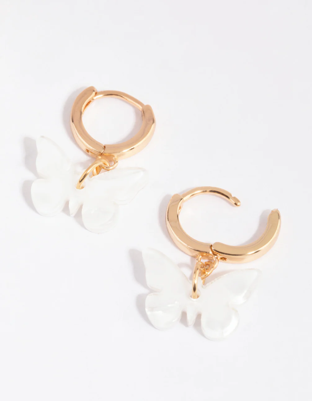 Gold & White Acrylic Butterfly Huggie Earrings - Image 2