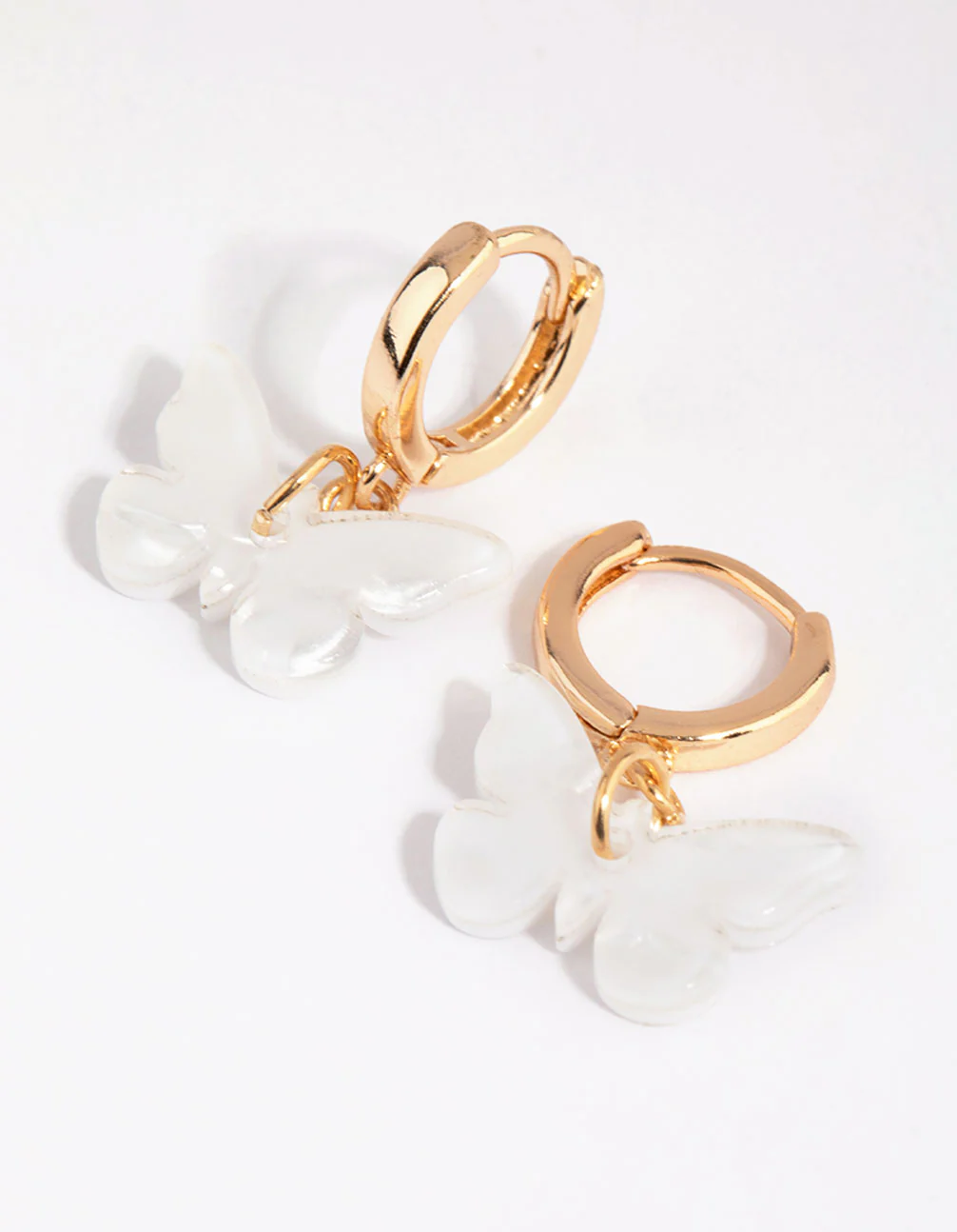Gold & White Acrylic Butterfly Huggie Earrings - Image 3