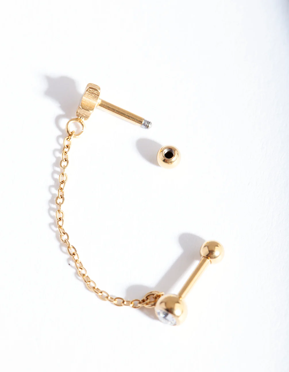 Gold Star & Diamante Chian Barbell Earrings - Image 2