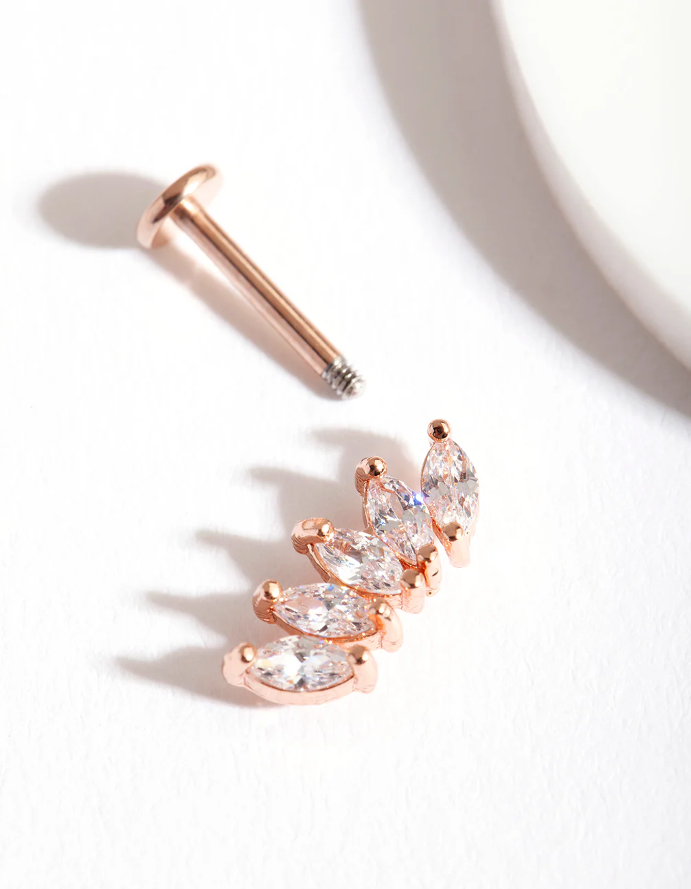 Rose Gold Surgical Steel Cubic Zirconia Marquise Fan Flat Back Earring - Image 2