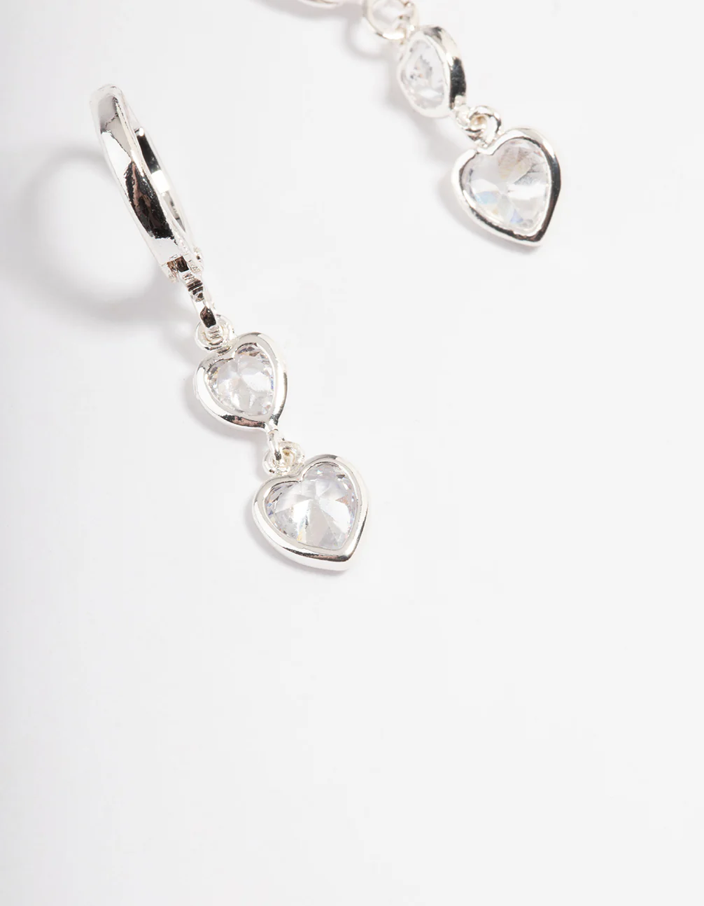 Silver Two Heart Drop Huggie Earrings - Image 4